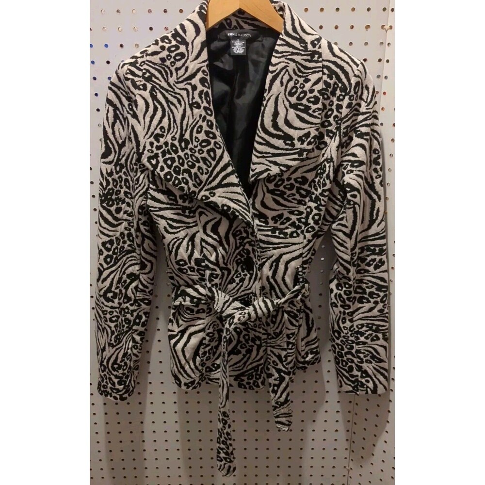 89th Madison Cheetah Print Women Jacket Small Tie Collar